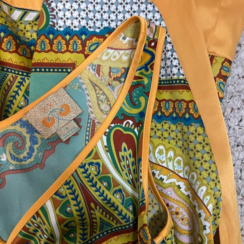 Forever 21 Boho Paisley Print Satin Dress Yellow and Green Small - Picture 5 of 5